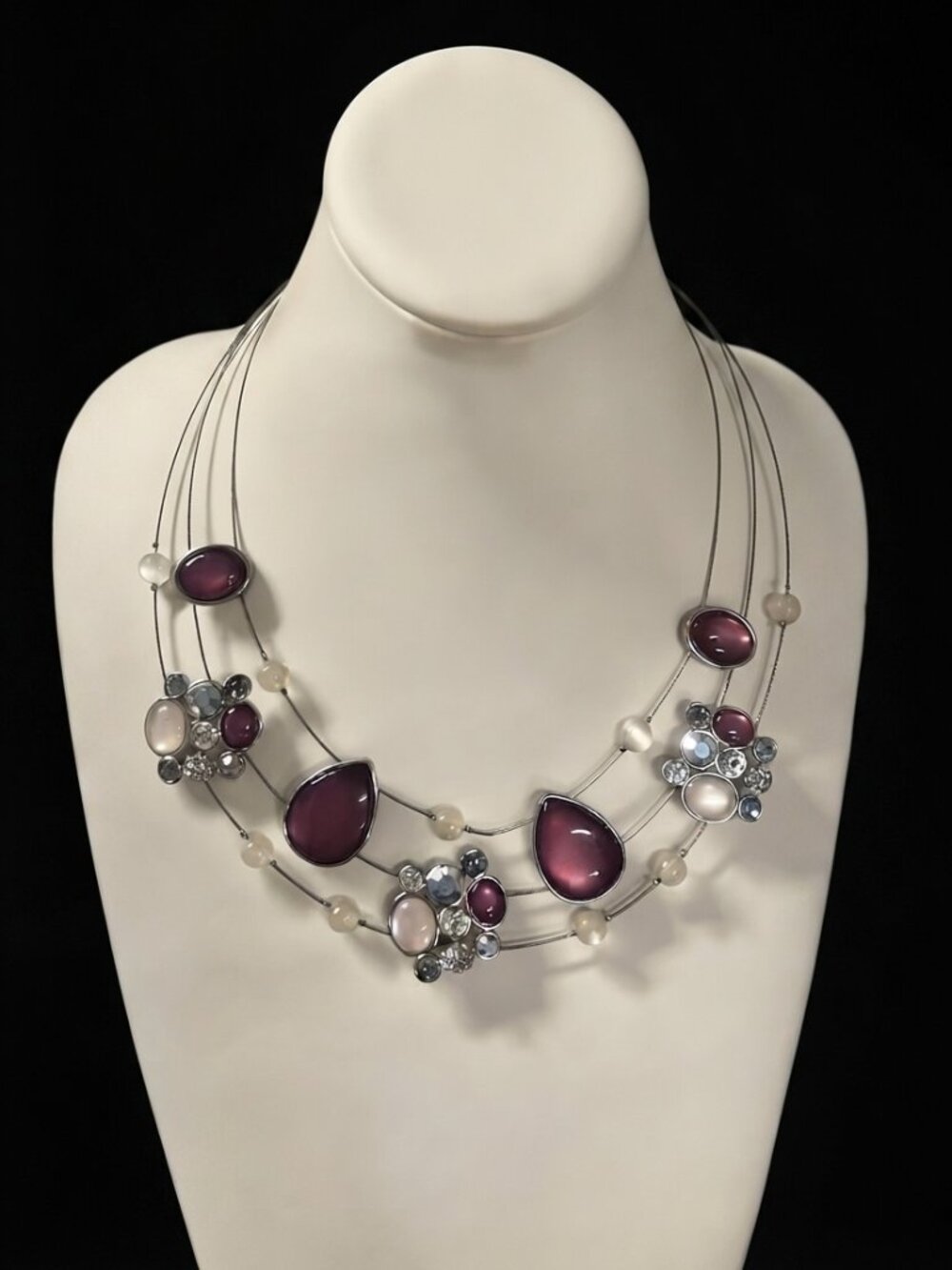 Purple Teardrop & Gemstone Layered Necklace